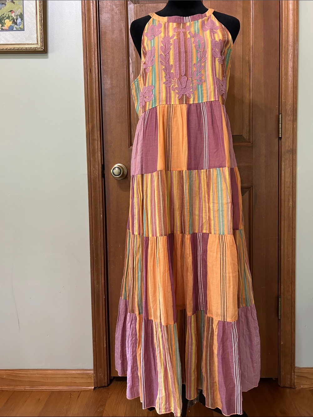 Sundance Size M Tiered Cotton Sundress Lined Boho Midi/Maxi Dress | Cactus Print